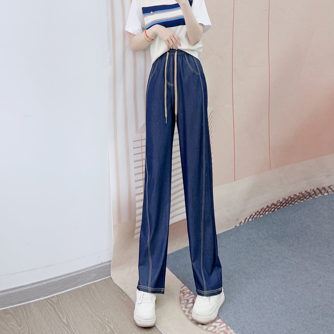 Dame Elegant og komfortabel jeansbukser med elastisk talje og sidelommer Stilla