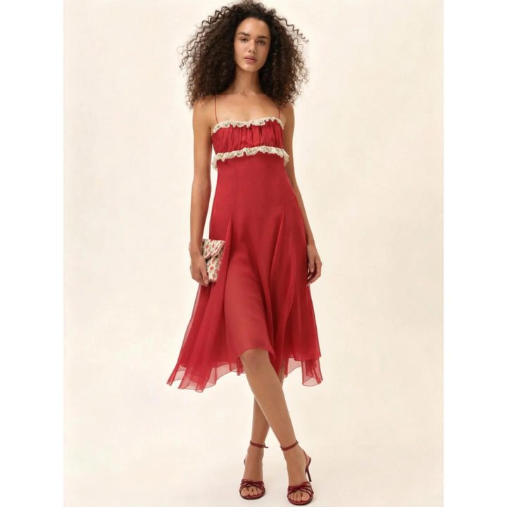 Damen Fließendes Midi-Kleid mit raffinierten Rüschendetails Skovae