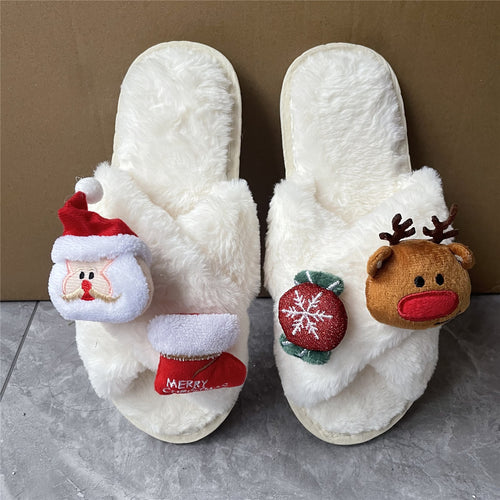 Dame fluffy pantofler med festligt julemotiv Stilla