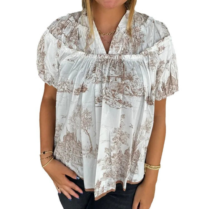Damer Vintage Bomuldsbluse med grafisk tryk Stilla