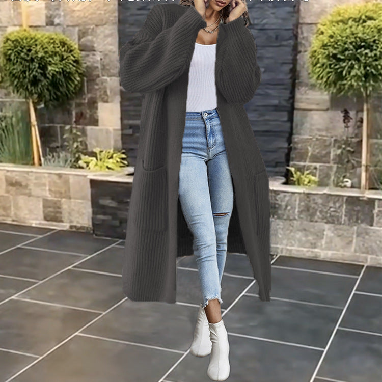 Kvinders chunky strikket cardigan med lommer og åben frontdesign Stilla