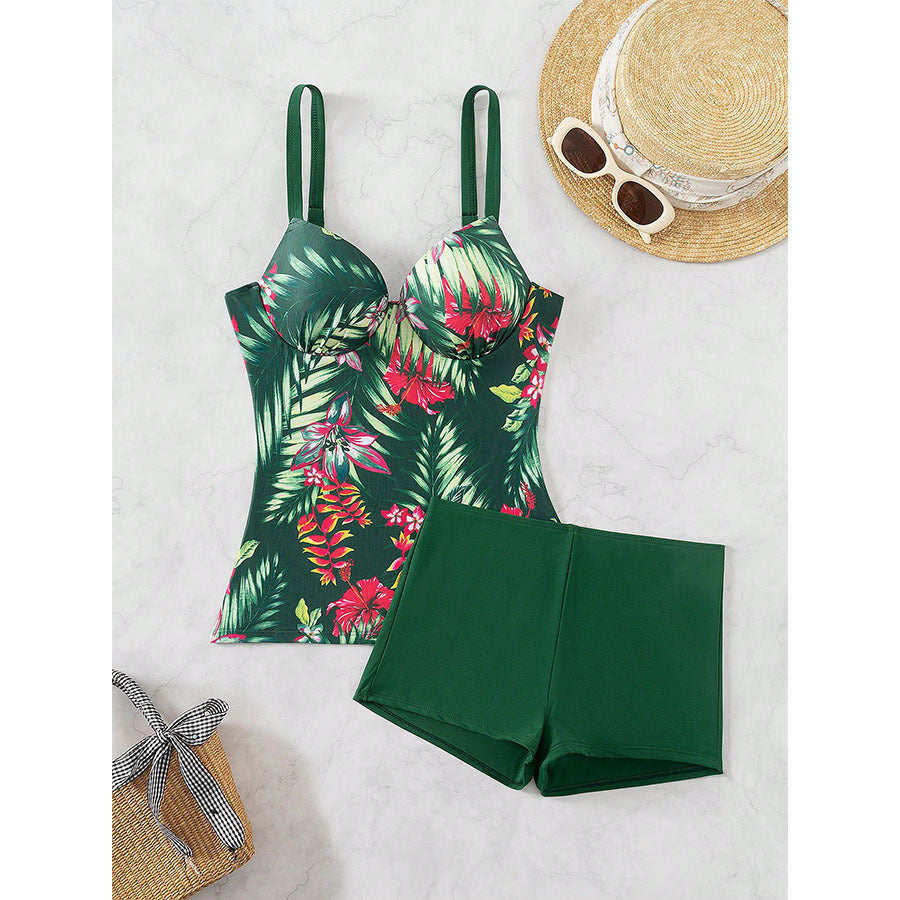 Dame Floral Print Tankini med Høj talje Shorts Stilla