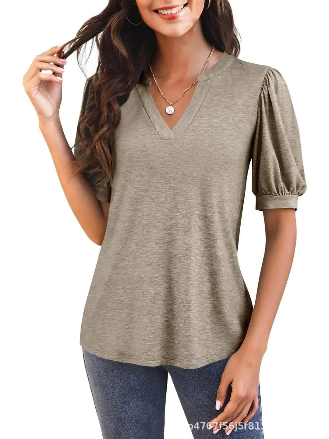 Dame T-shirt med V-hals og puffærmer Stilla