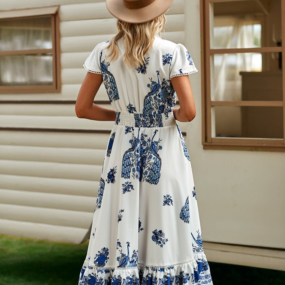 Dame Bohemian Maxi Kjole med blomsterbroderi Stilla