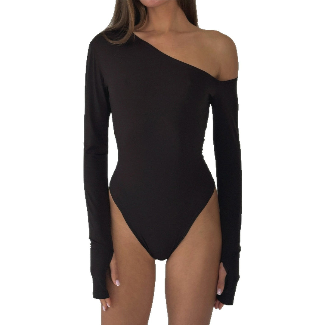 Damer elegant bodystocking med lange ærmer og vid halsudskæring Skovae