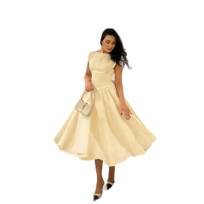 Dame Elegant Midi Kjole med Flydende Nederdel Stilla
