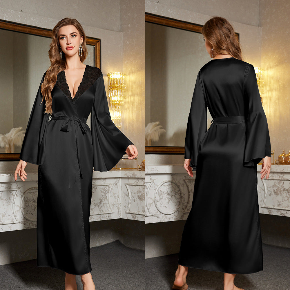 Dame Satin Kimono-rog med elegante spidsudsmykninger og bred pasform Stilla