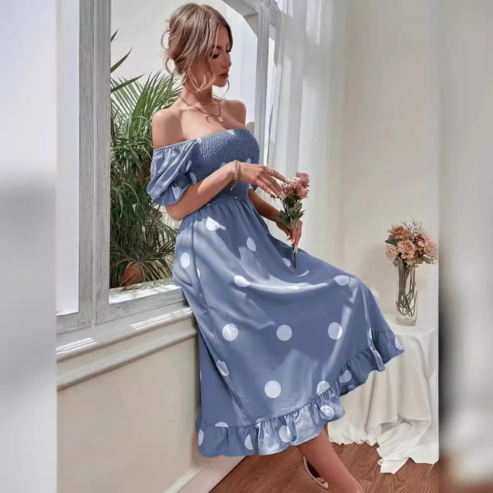 Damer Off-Shoulder Maxikjole med floral volantslutning Stilla