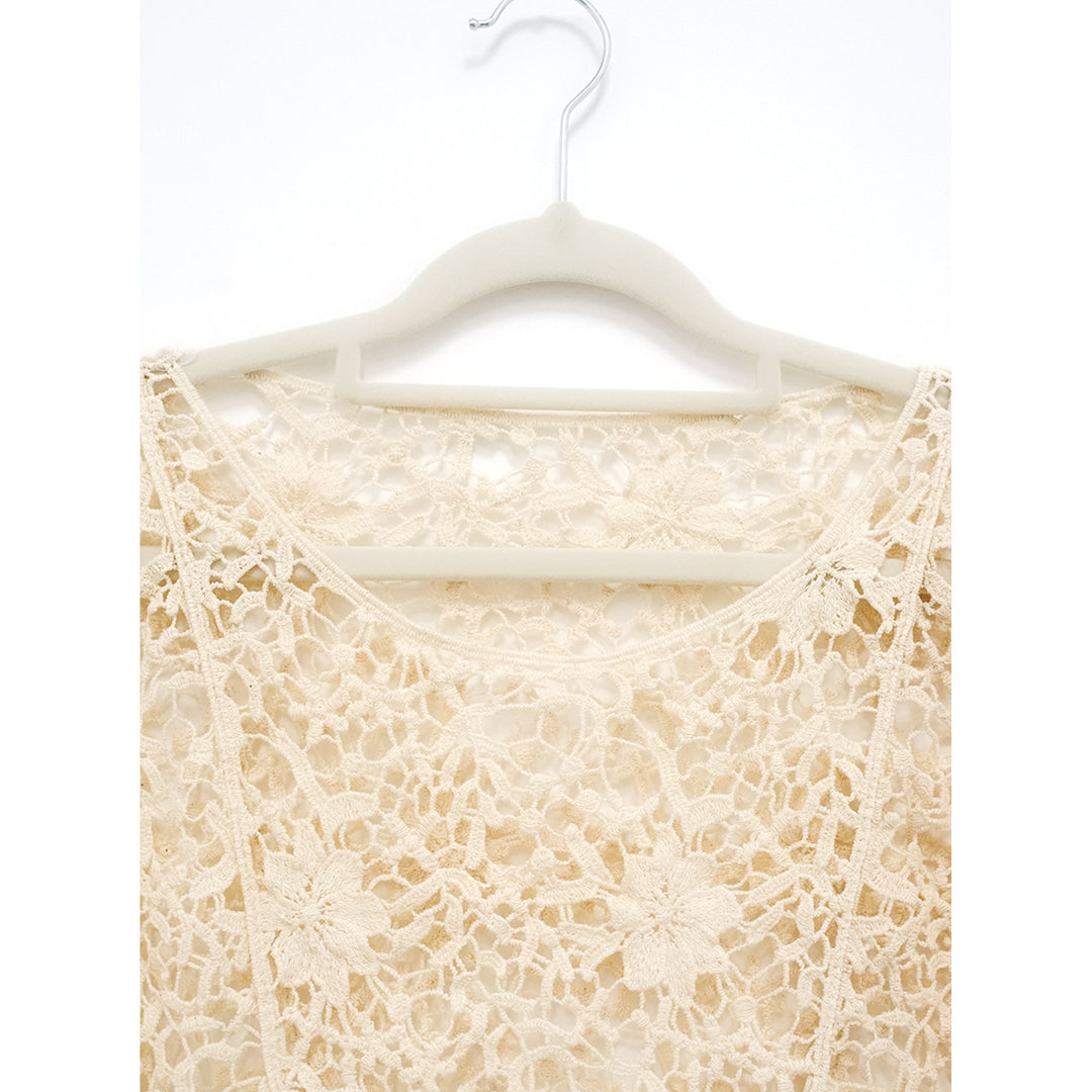 Dame elegant Boho-strikjakke med romantiske spids- og frynse-detaljer Stilla