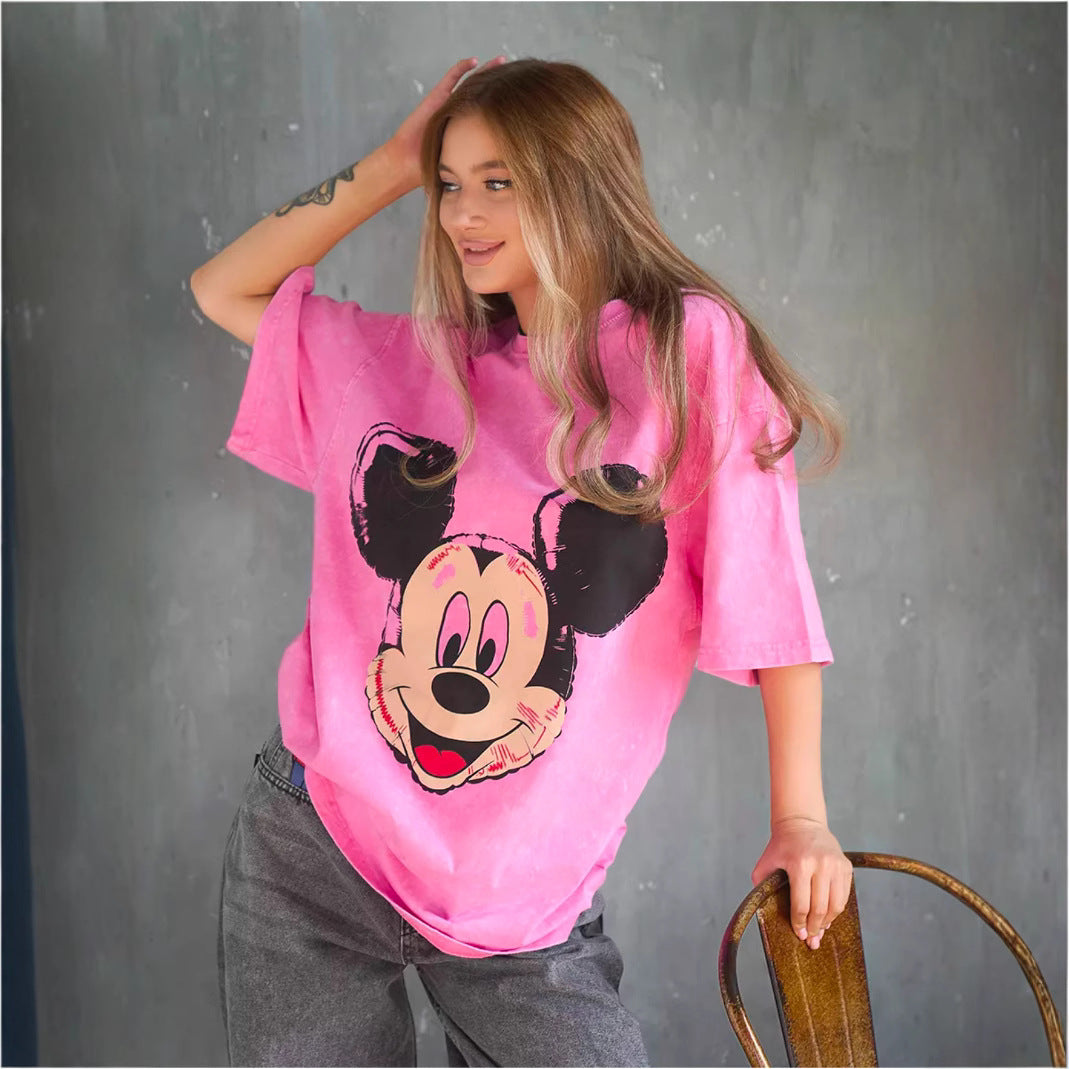 Dame oversized T-shirt med nostalgisk Mickey Mouse tryk og afslappet snit Stilla