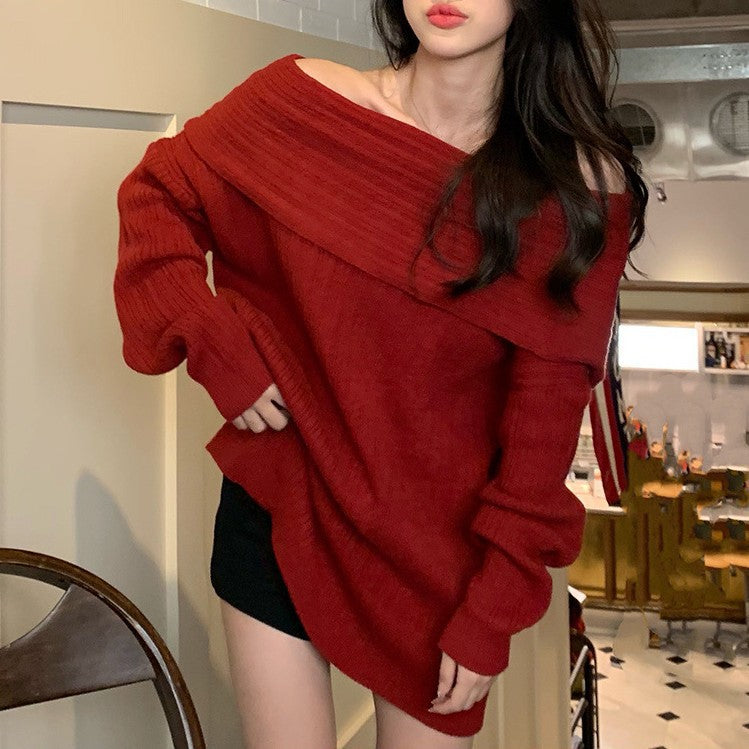 Kvinders oversized sweater med afslappet off-shoulder design og fin ribstruktur Stilla