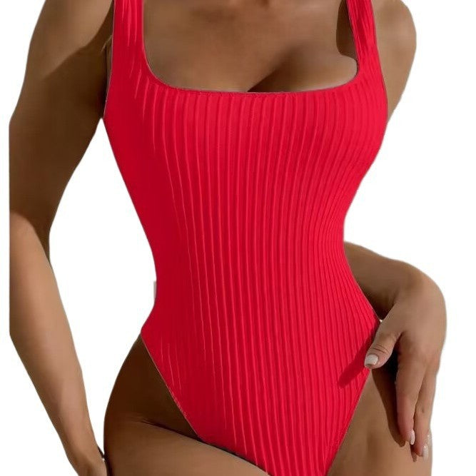 Dame ribbet højskåret one-piece badering Stilla