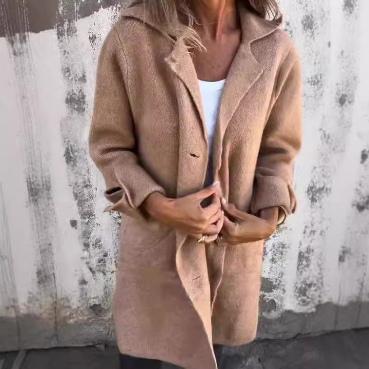 Dame Casual Uldfrakke med store lommer og dekorative knapper Stilla