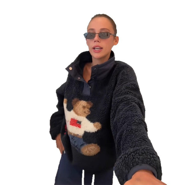 Dame Fluffy Sweater med Unikt Dyremotiv Stilla