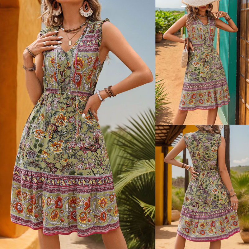 Dame blomster print Bohemian midi kjole Stilla