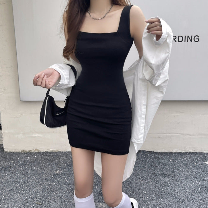 Femme Bodycon Mini Kjole med Square Udsnit og Ribbet Struktur Stilla