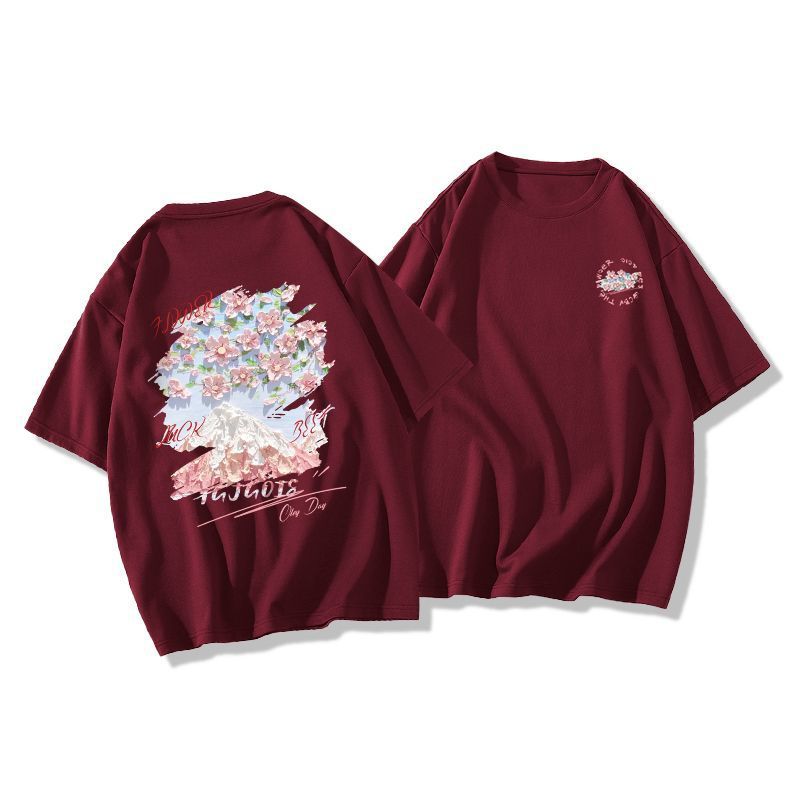 Dame T-shirt med kunstnerisk bjerg- og blomstermotiv Stilla