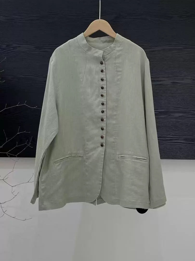 Femme Button-Up Linen Blazer Stilla