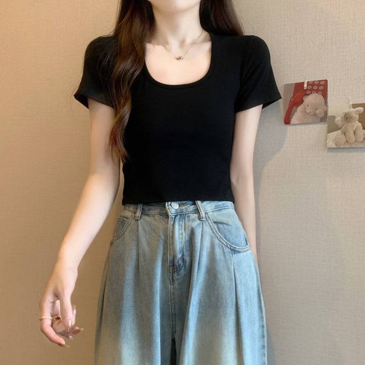 Dame Kortærmet Rundhalset Crop Top Stilla