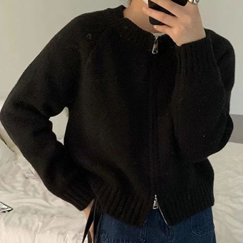Femme Cozy Zip-Up Strikcardigan Stilla
