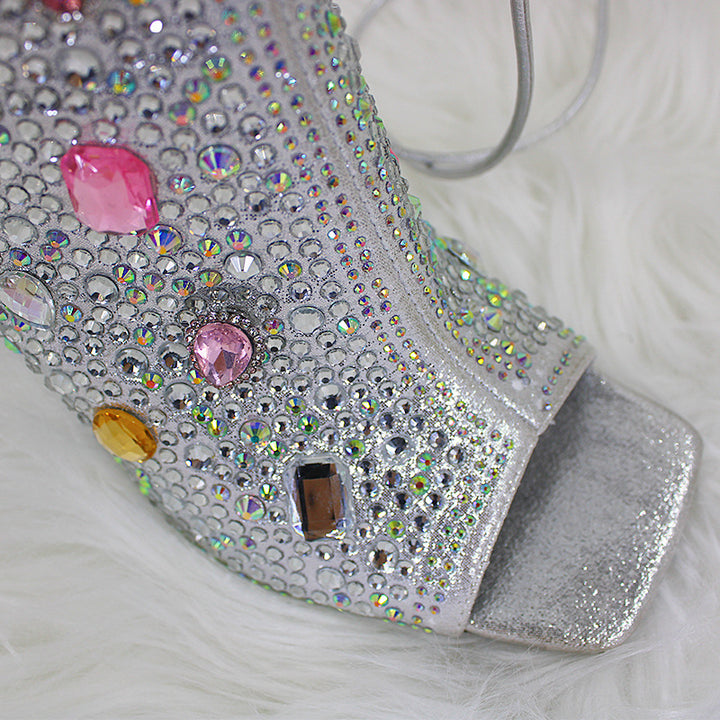 Femme Strass-besmykkede åbne tæer højhælede booties Stilla