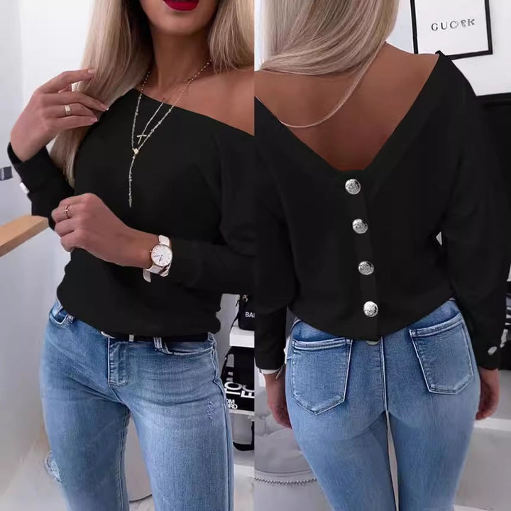 Dame Off-Shoulder Bluse med Knapryg Stilla