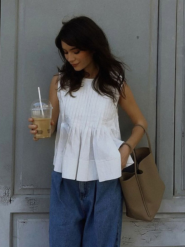 Dame bomuldsbluse med smukke folder og voluminøs snit Stilla