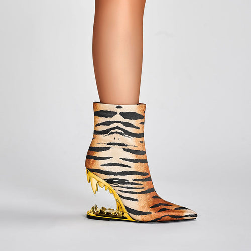 Femme Spids-Tå Stiletto Støvler med Tigertryk og Skulptureret Hæl Stilla