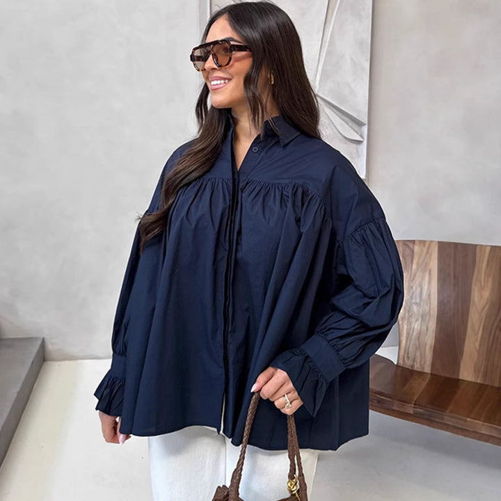 Damer oversized bluse med samlinger Stilla