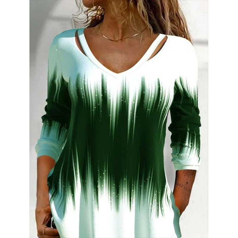 Dame tunika-shirt med v-hals og moderne farveskift Stilla