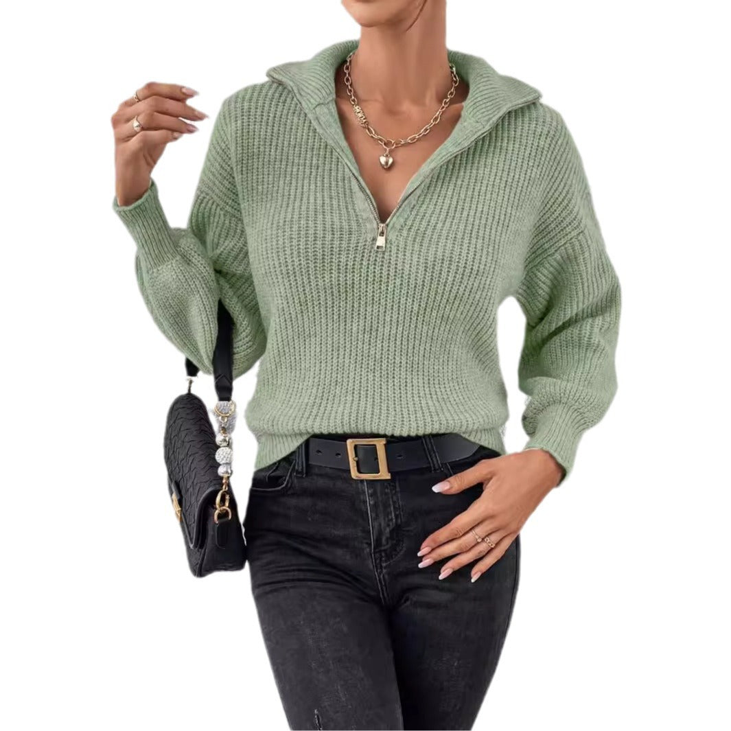 Dame afslappet sweater med iøjnefaldende lynlås Stilla