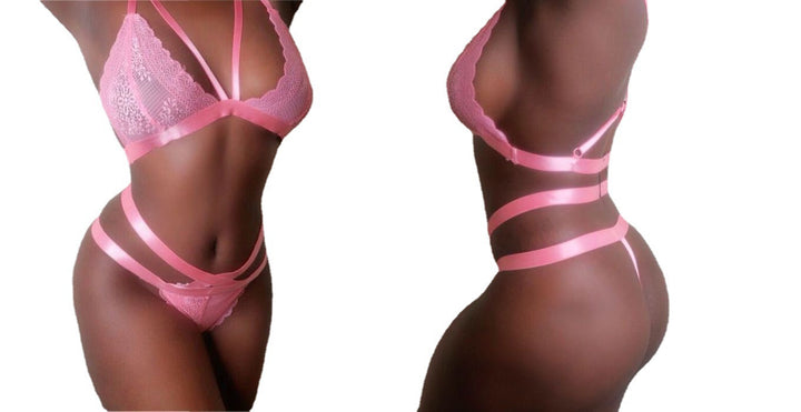 Dame strop top blonde bralette og frækt panty sæt Stilla