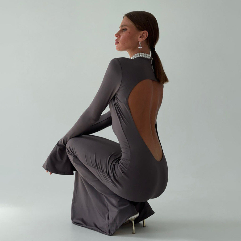 Damer Elegant og Figureret Aftenkjole med Lange Ærmer Stilla