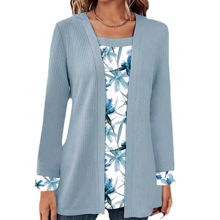 Dame afslappet cardigan med blomstret inderfór Stilla