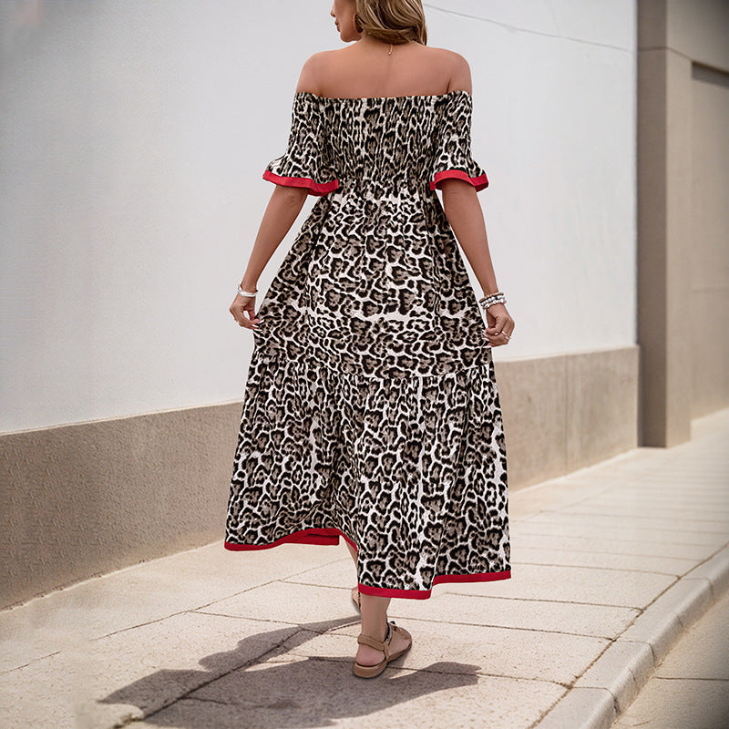 Kvinder Off-Shoulder Maxi Kjole med Ruffle Detaljer og Dyreprint Stilla