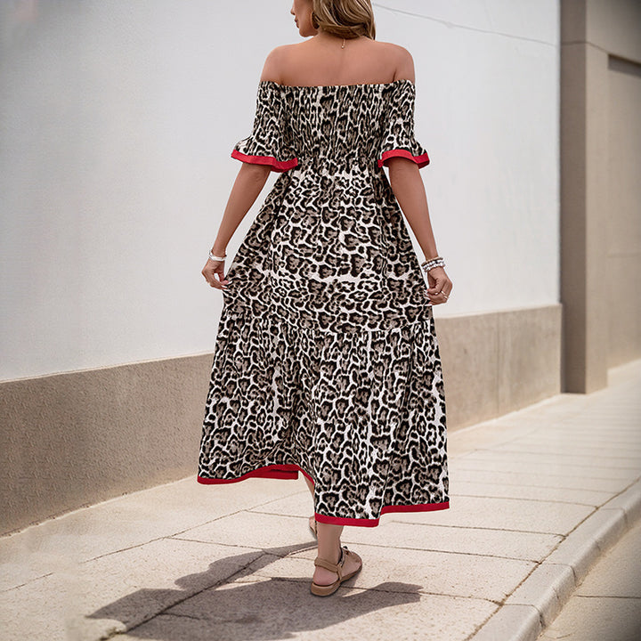 Kvinder Off-Shoulder Maxi Kjole med Ruffle Detaljer og Dyreprint Stilla