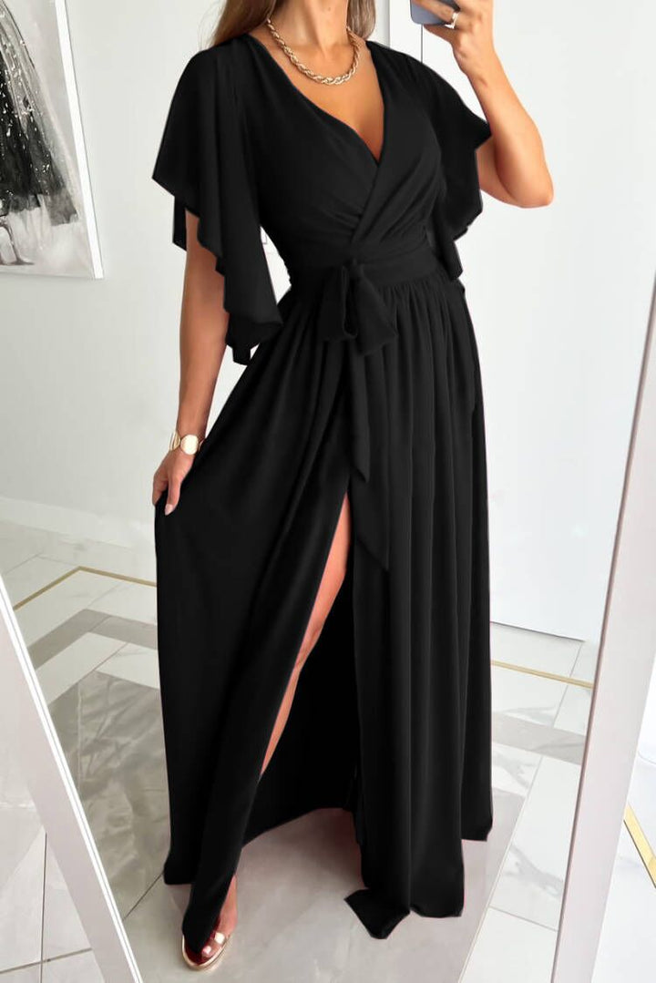 Damer elegant Maxi-wrapkjole med voluminøse ærmer og spriselementer Stilla