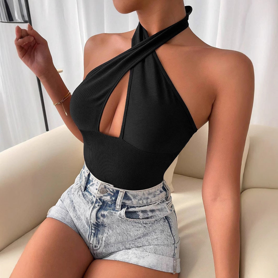 Kvinders bodysuit med dyb V-hals og crossover design Stilla