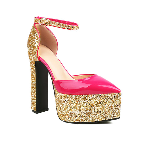 Femme Glitrende Blokhæls Plattform Pumps Stilla