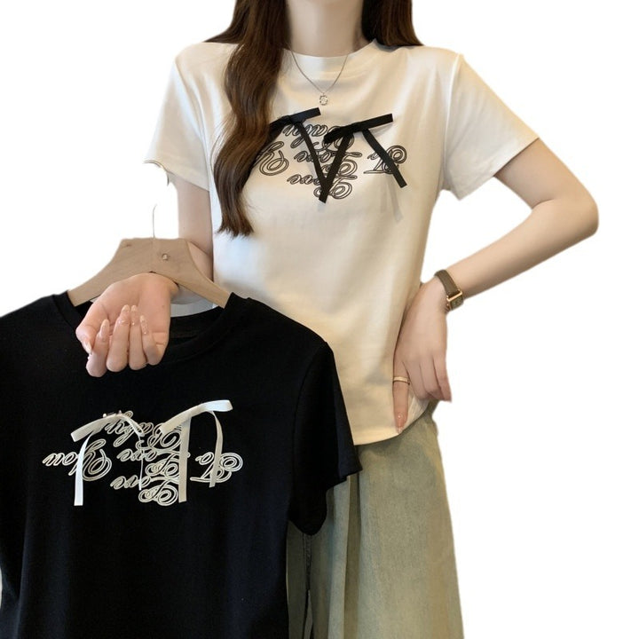 Femme Trendy Grafisk Krawatten-Front T-Shirt Stilla