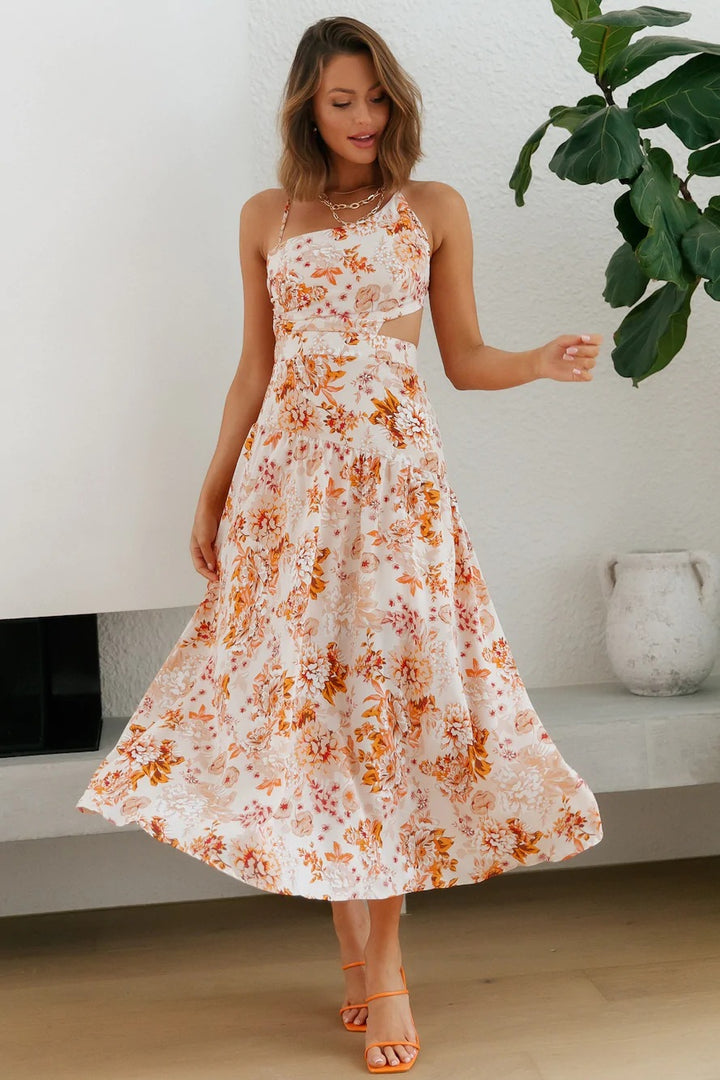 Femme Elegant Floral Cut-Out Maxi Kjole Stilla
