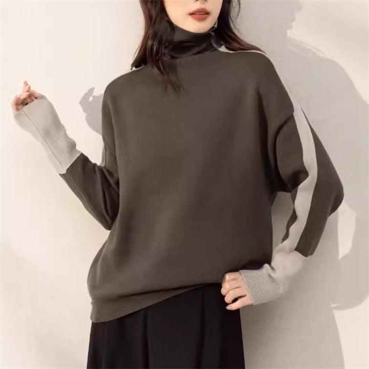 Kvinder Casual Turtleneck Sweater med Kontrast Ærmer Stilla