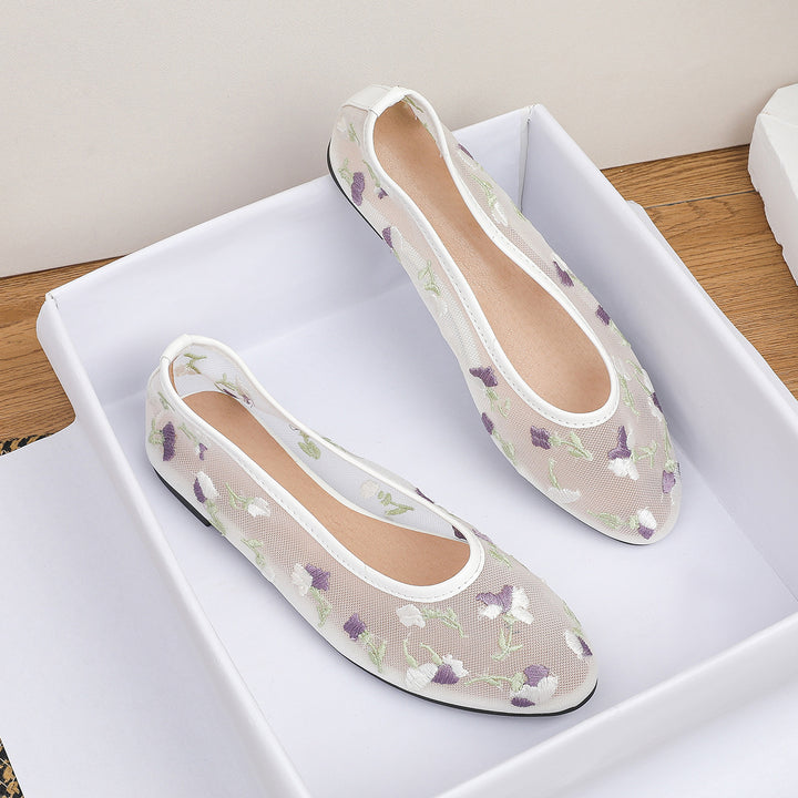 Dame Ballerinas med floral broderet netoverflade Stilla