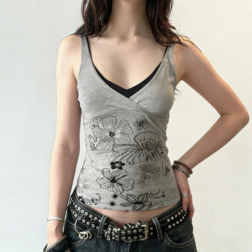 Dame Crop-Top med floralt design og spaghetti stropper Skovae