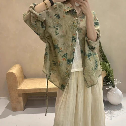 Femme Floral Print Oversized Knaplukning Skjorte Stilla