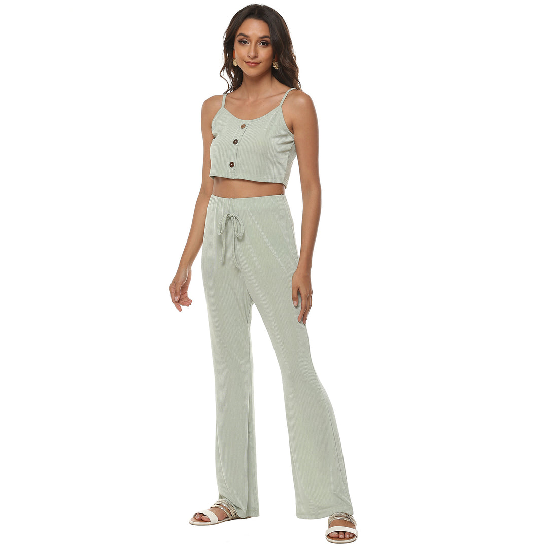 Kvinder Rib Crop Top og Udfoldet Bukser Sæt Stilla