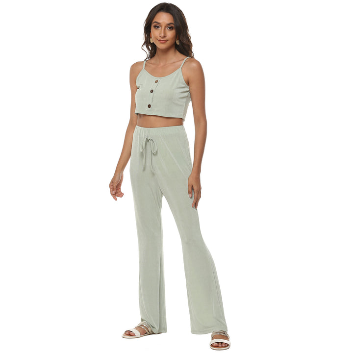 Kvinder Rib Crop Top og Udfoldet Bukser Sæt Stilla