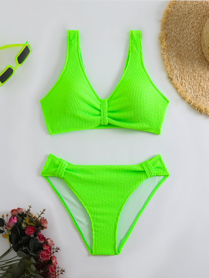 Dame struktureret Crop Top og høj talje Bikini-Sæt Stilla