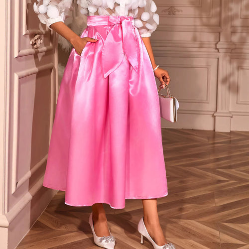 Dame Elegant Satin-nederdel med bredtalje og bånd-detalje Skovae