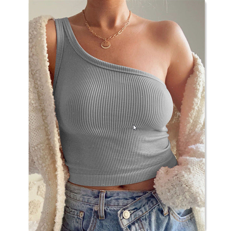 Dame asymmetrisk ribtop Stilla